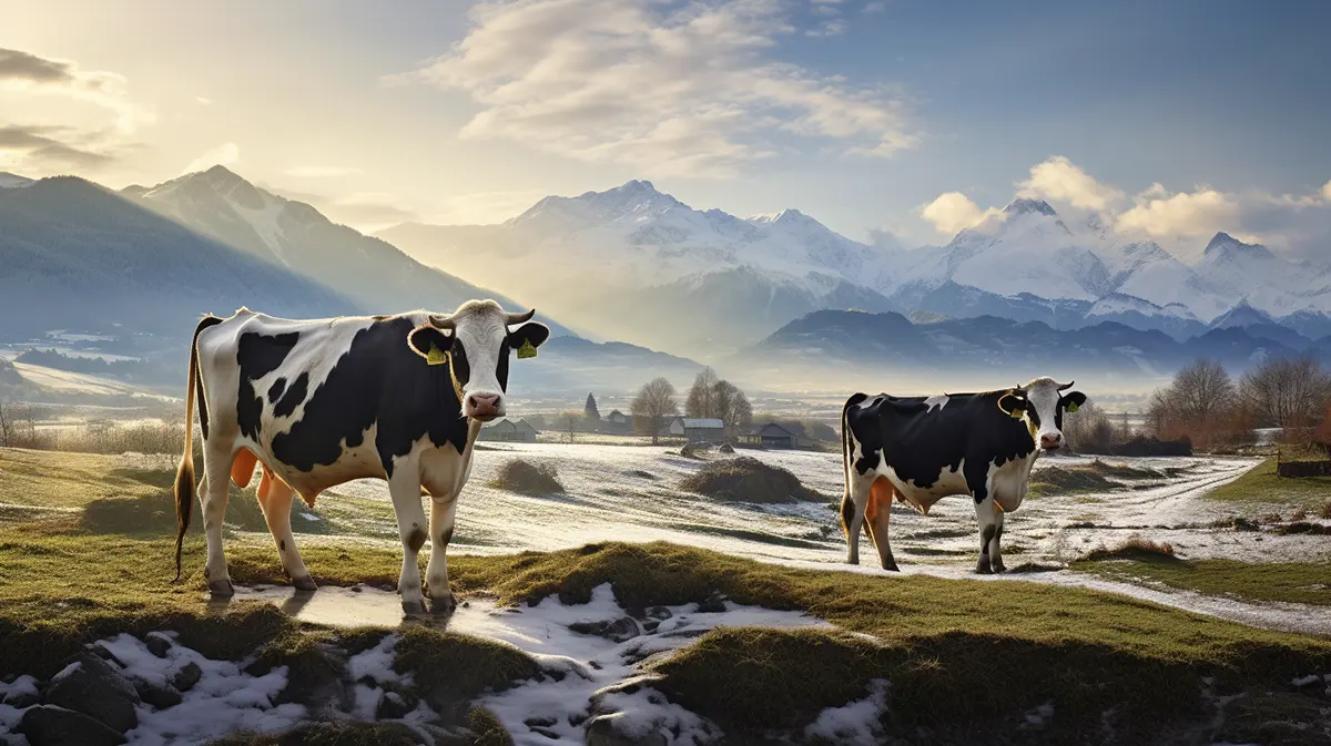 vacas en la montaña nevada
